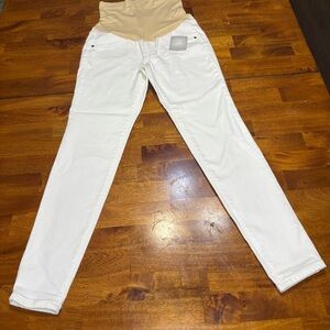 A:Glow Maternity White Jeggings Size 4 Skinny Stretch Full Belly Band NWT